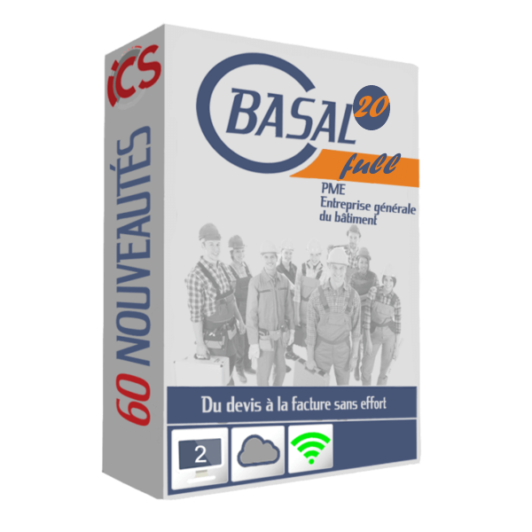 Basal20 Full est destiné aux artisans et TPE. Ce logiciel est mono poste ou multi postes et permet de gérer du devis à la facture sans effort. Situation, export comptable permettent une gestion simplifiée des gros chantiers